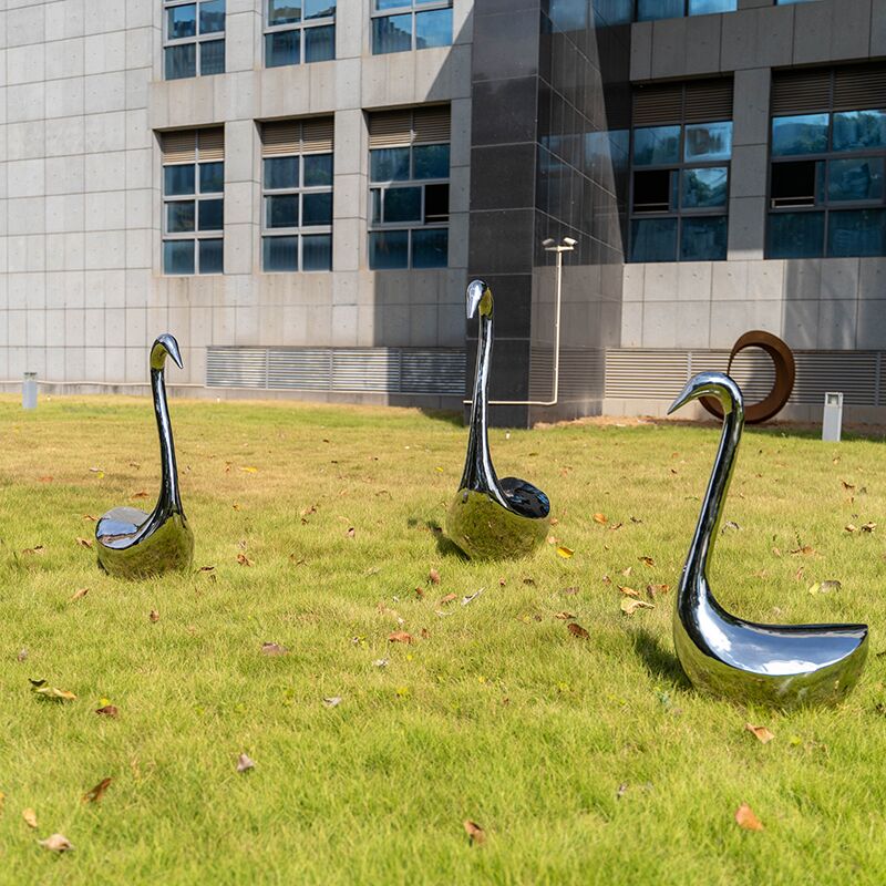 Outdoor garden grass courtyard home decoration stainless steel swan sculpture (6)