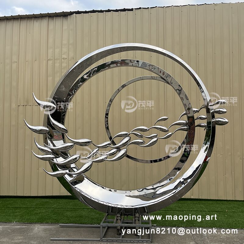 Large outdoor square ring Stainless steel fish sculpture (1)