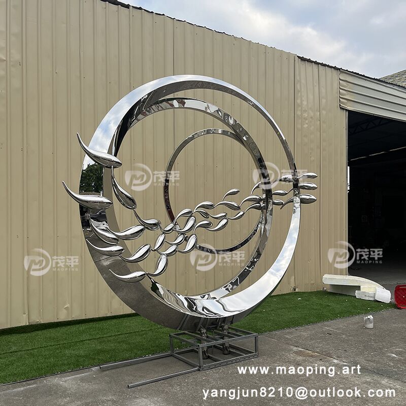 Large outdoor square ring Stainless steel fish sculpture (2)
