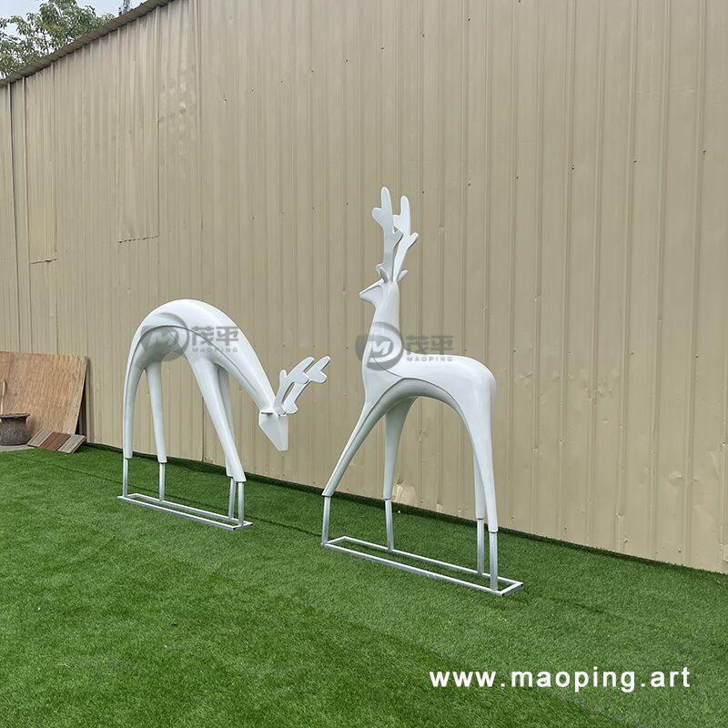 big large modern metal sculpture stainless steel deer statue (9)