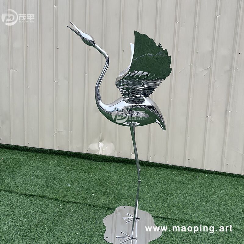 custom outdoor park pool mirror polished stainless steel abstract art sculpture water Crane metal statue (8)