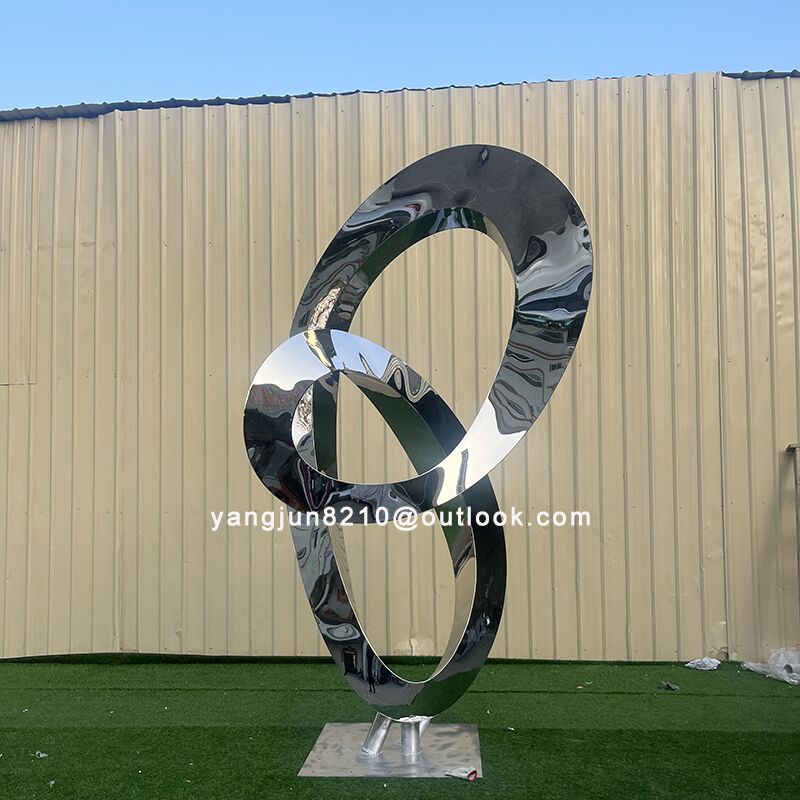 Large outdoor square beach Metal Art stainless steel Abstract Ring sculpture (1)