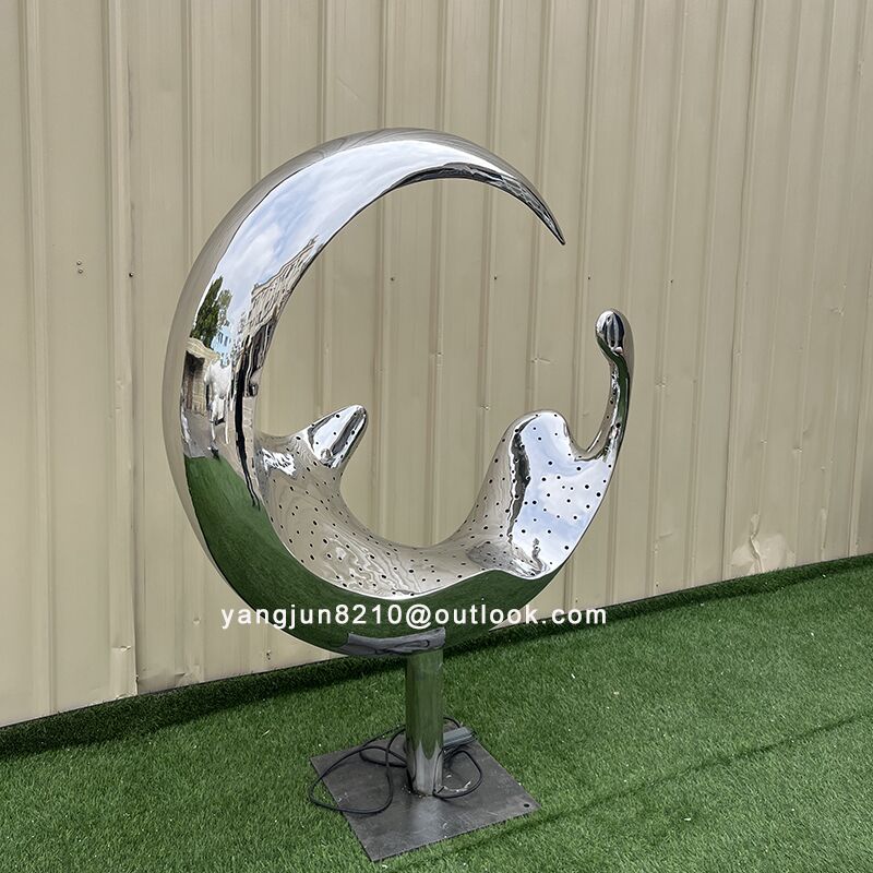 Large outdoor square beach luminous Metal Art stainless steel ring Abstract sculpture (2)