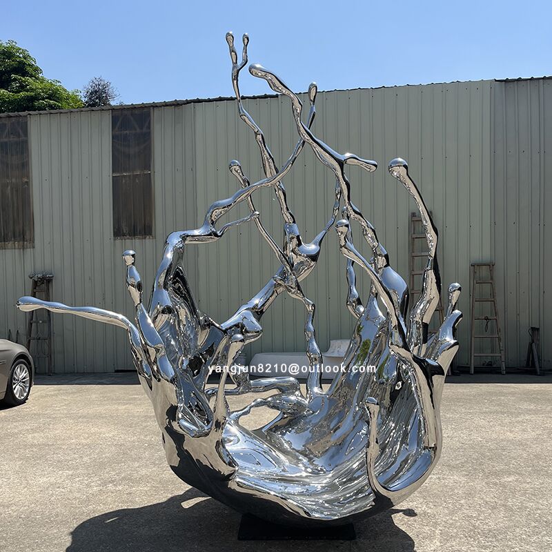 Large outdoor square beach metal art stainless steel abstract splash sculpture