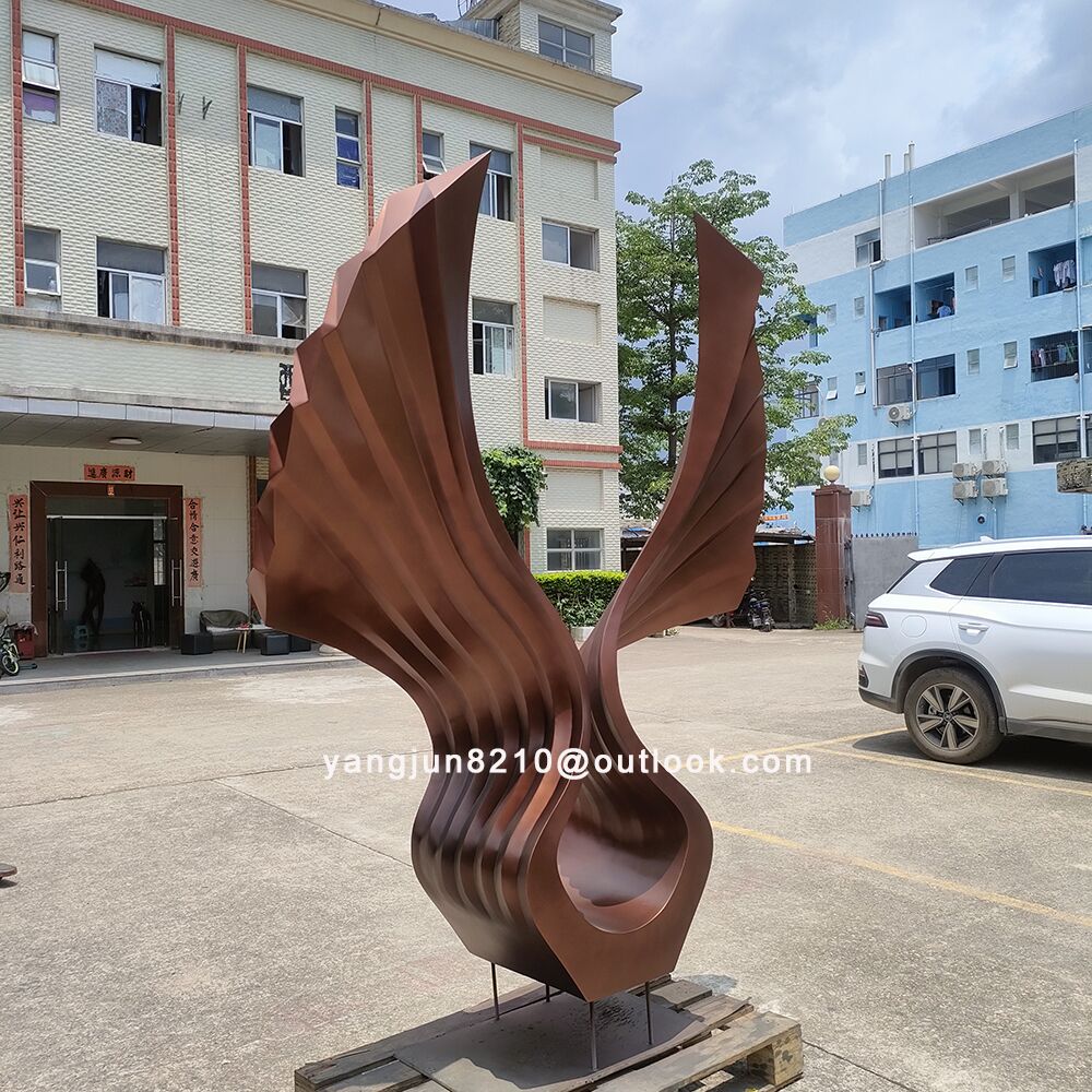 Large outdoor square beach Metal Art stainless steel Abstract Bird Wings sculpture (1)