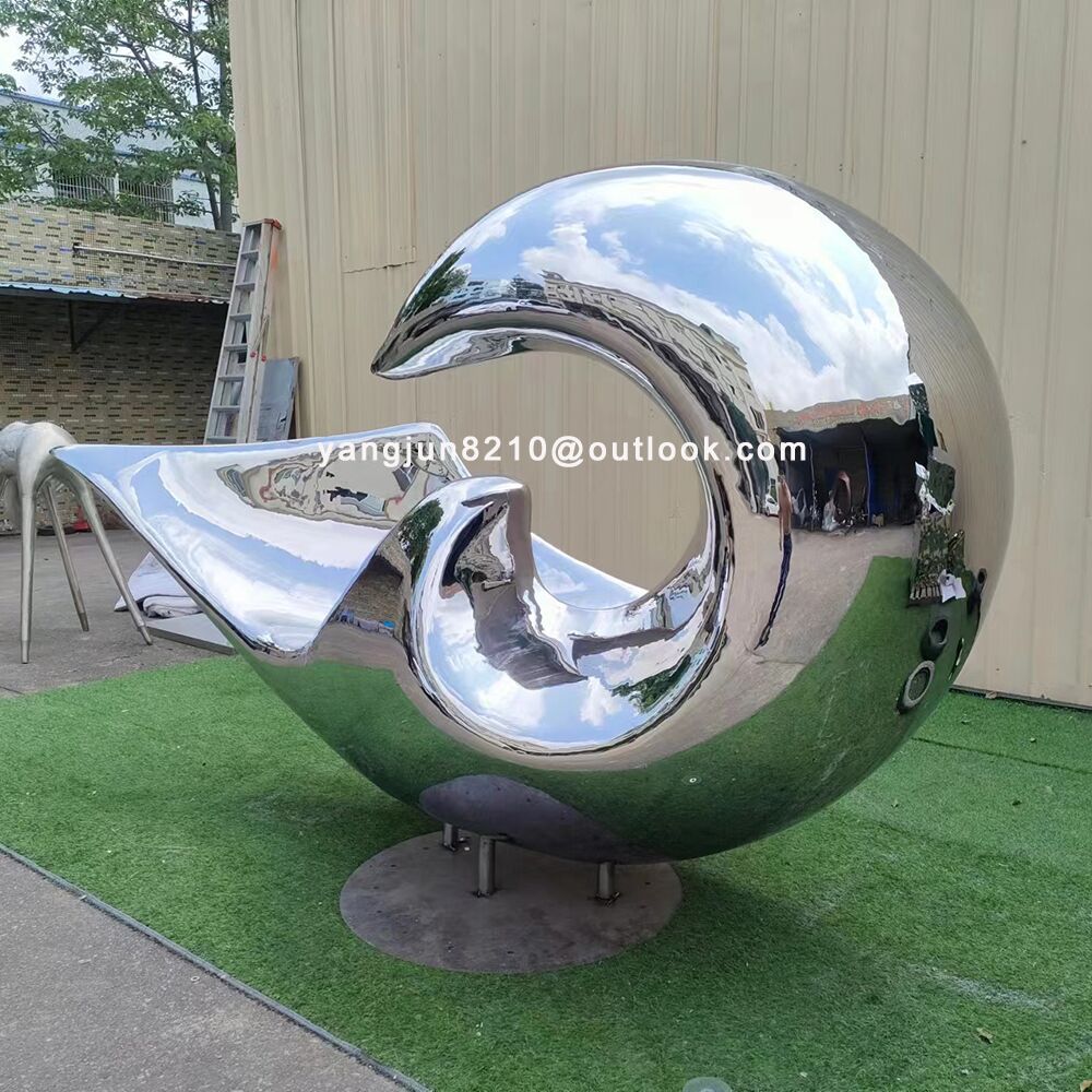Large outdoor square beach Metal Art stainless steel Abstract waves sculpture (3)