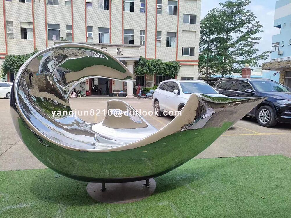 Large outdoor square beach Metal Art stainless steel Abstract waves sculpture (4)