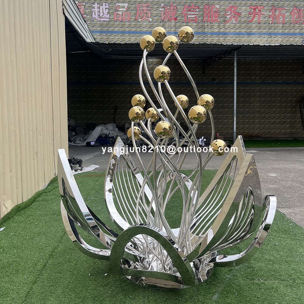 Outdoor park square garden courtyard beach metal logo art stainless steel abstract flower sculpture (1)