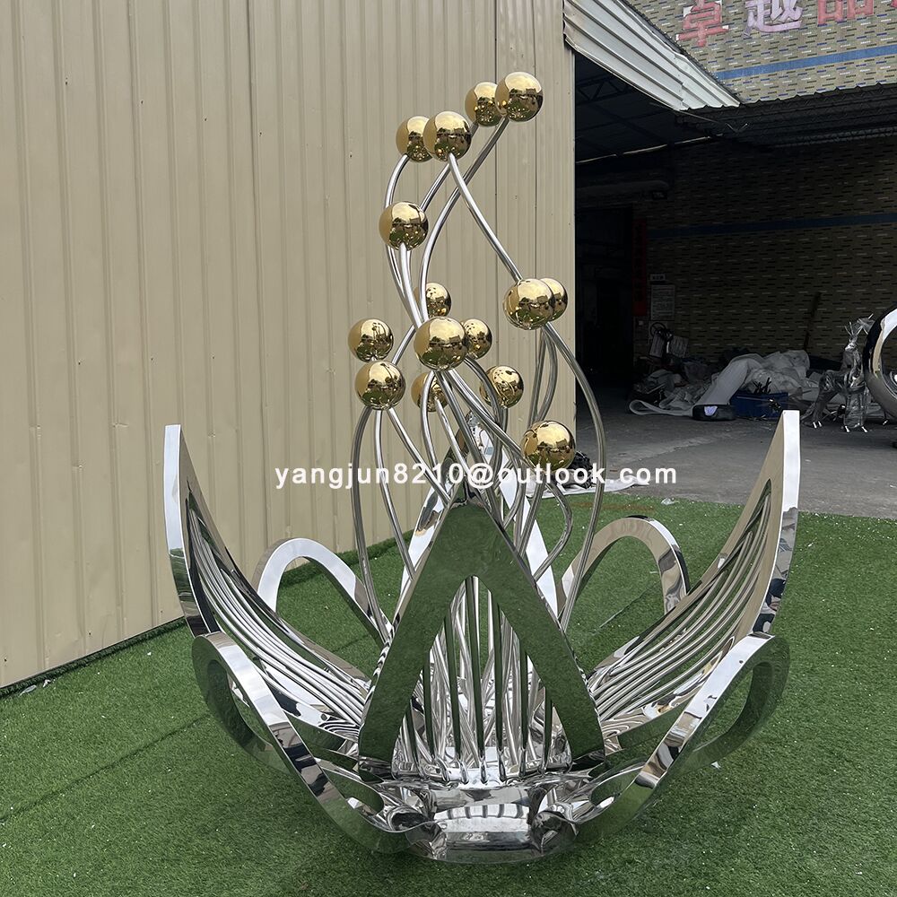 Outdoor park square garden courtyard beach metal logo art stainless steel abstract flower sculpture (2)