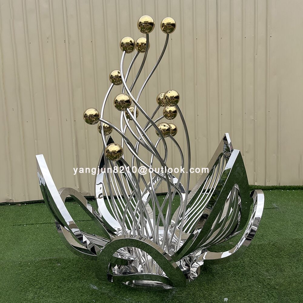 Outdoor park square garden courtyard beach metal logo art stainless steel abstract flower sculpture (3)