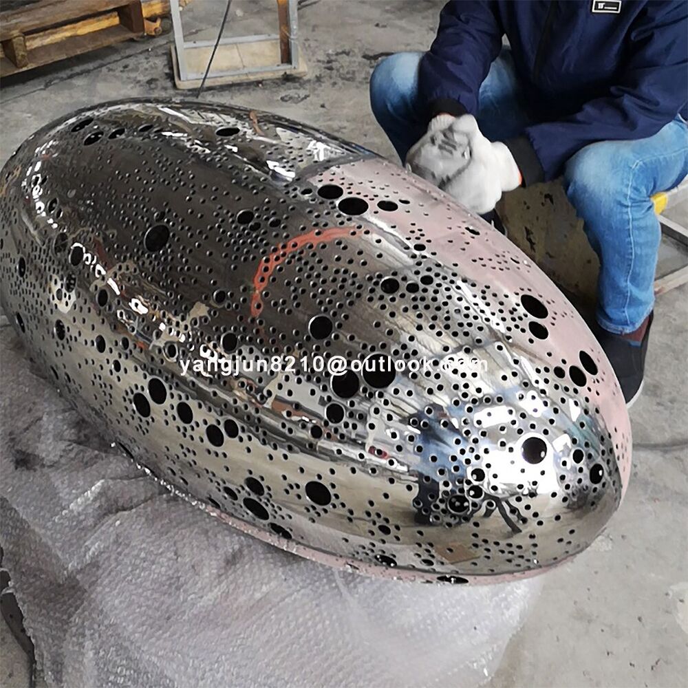Indoor high-end luxury hotel apartment office building decoration handicrafts stainless steel oval sphere sculpture (1)