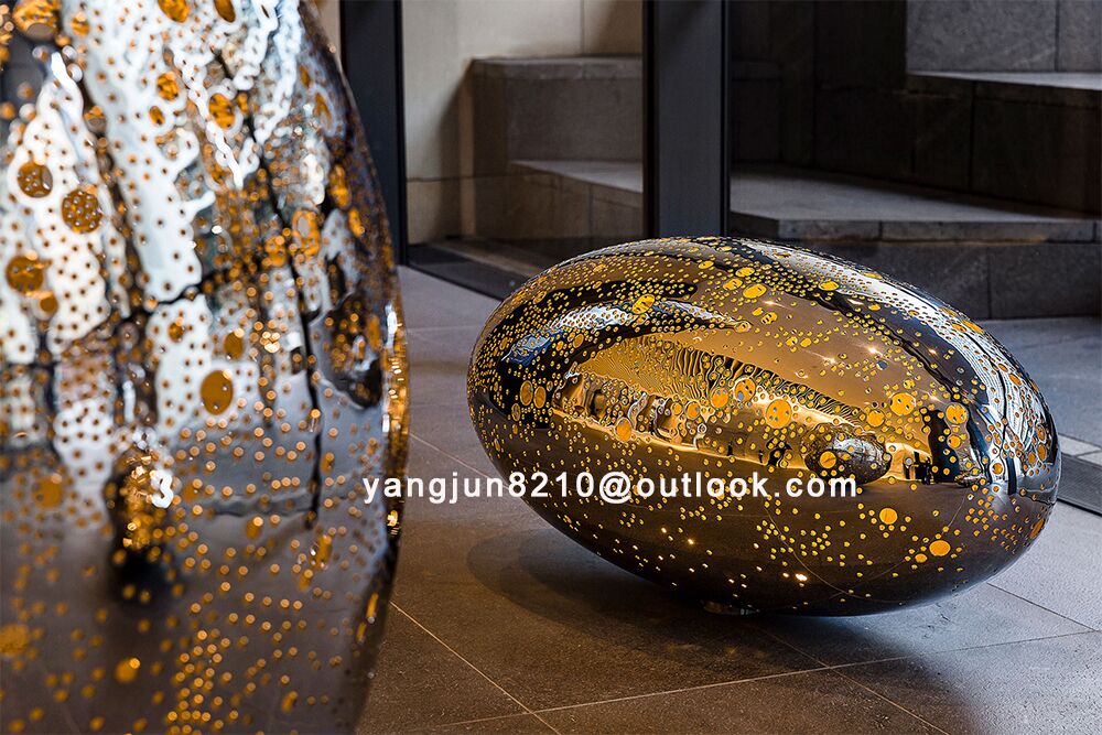 Indoor high-end luxury hotel apartment office building decoration handicrafts stainless steel oval sphere sculpture (3)