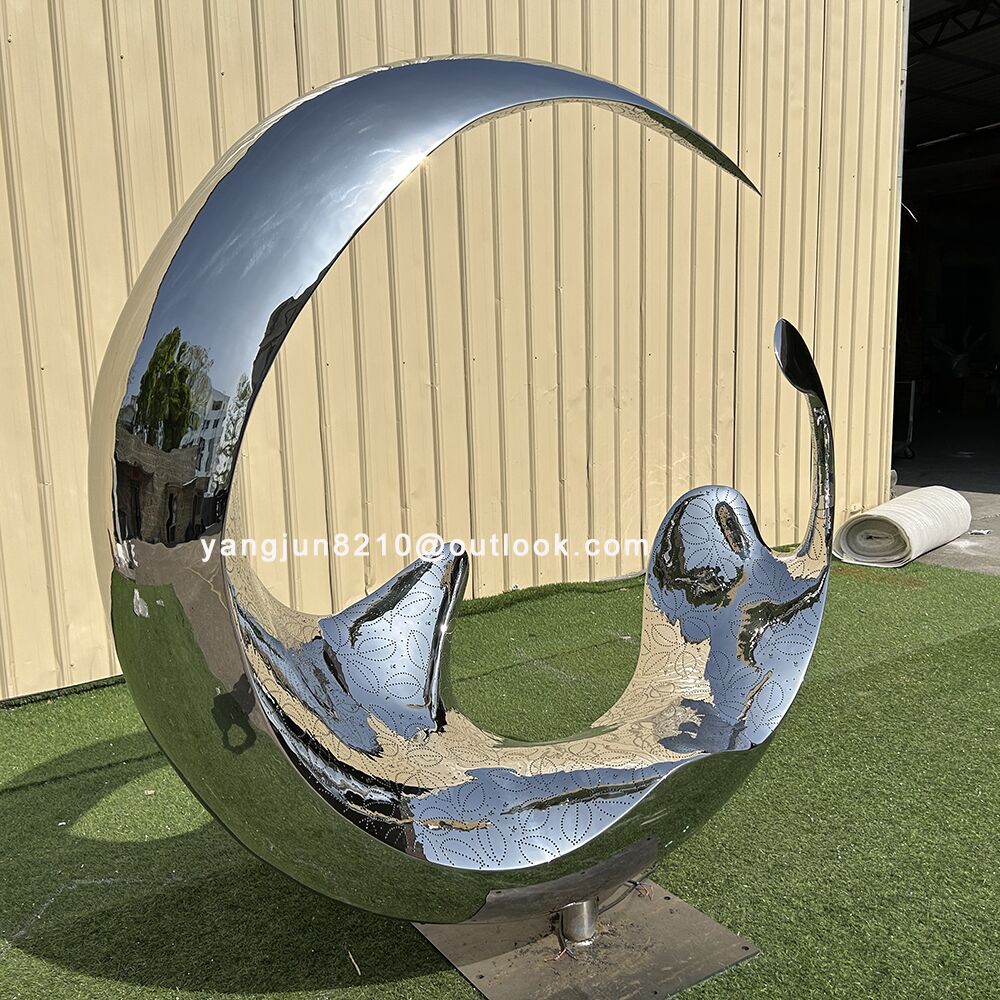 Outdoor square garden courtyard luminous stainless steel crescent sculpture (2)