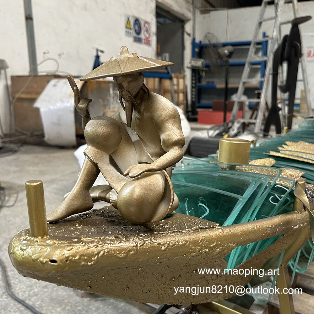 Indoor hospital subway bar museum school airport art museum decorations glass stainless steel boat sculpture (1)