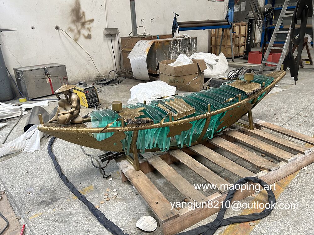 Indoor hospital subway bar museum school airport art museum decorations glass stainless steel boat sculpture (2)