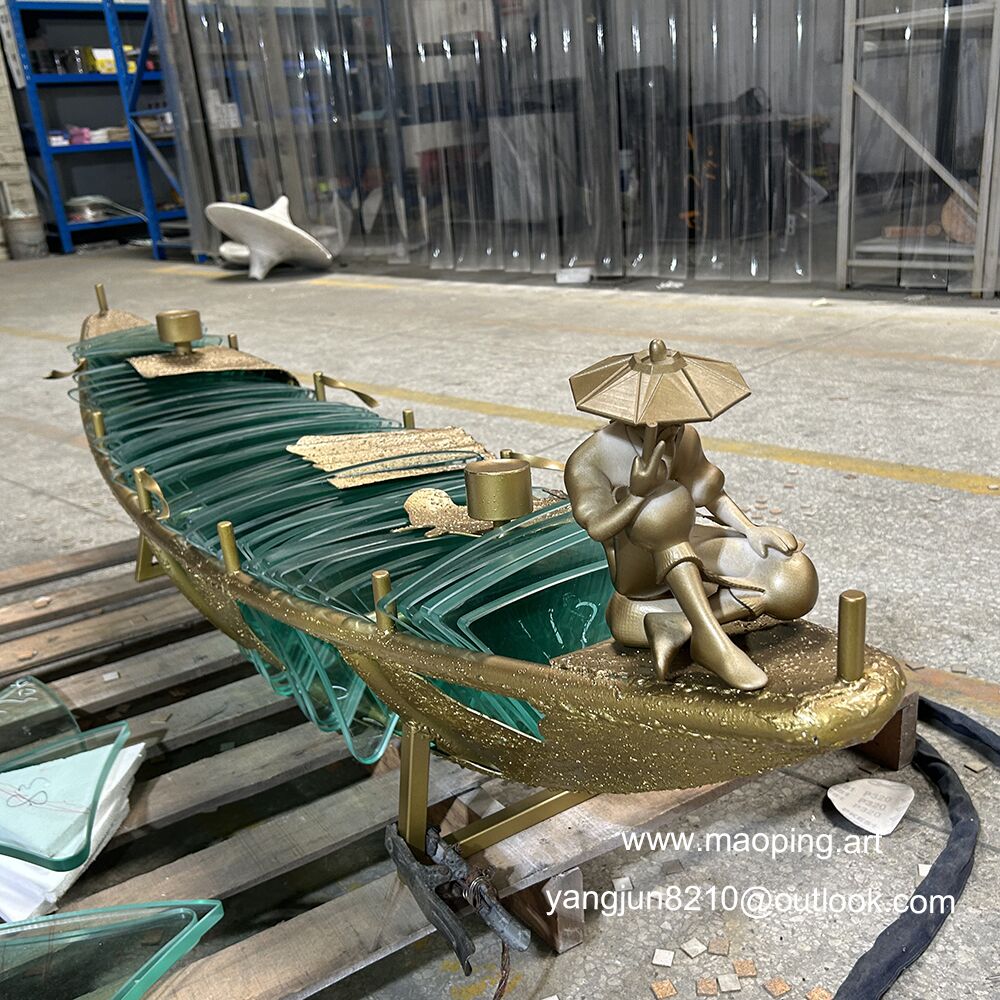 Indoor hospital subway bar museum school airport art museum decorations glass stainless steel boat sculpture (4)