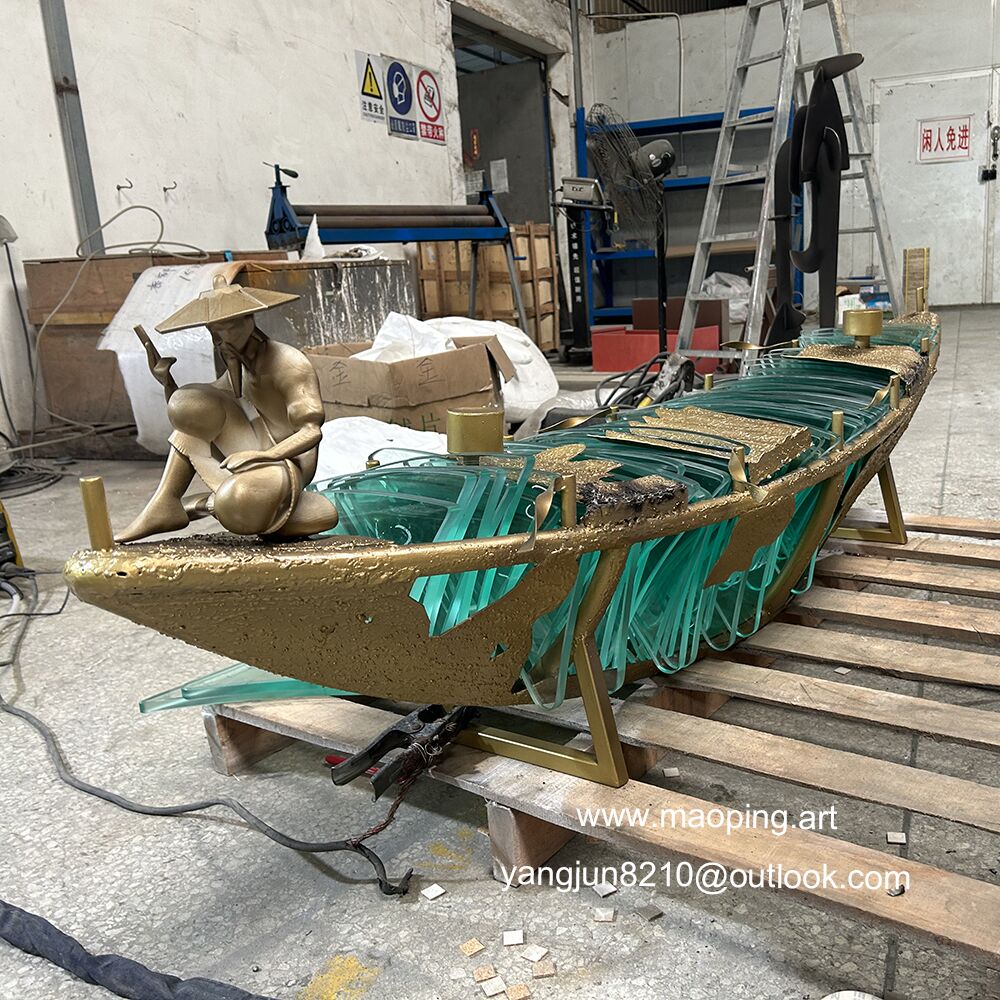 Indoor hospital subway bar museum school airport art museum decorations glass stainless steel boat sculpture (5)