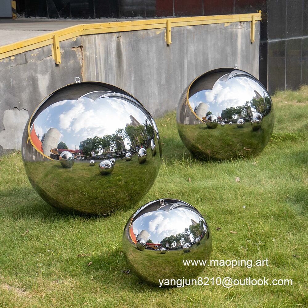 Outdoor airport park square school library cinema museum mirror polished Lifting ring stainless steel sphere sculpture (5)