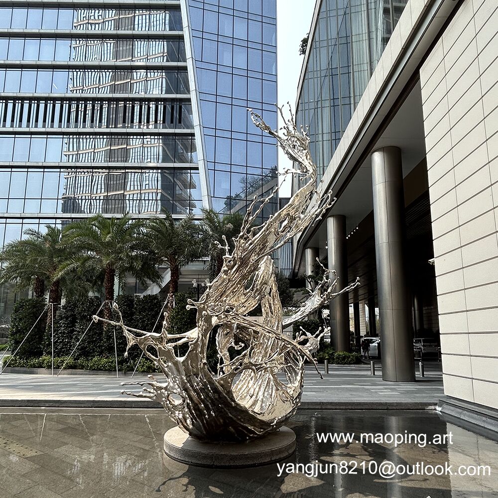 Outdoor square park lawn waterscape swimming pool stainless steel spray sculpture (3)