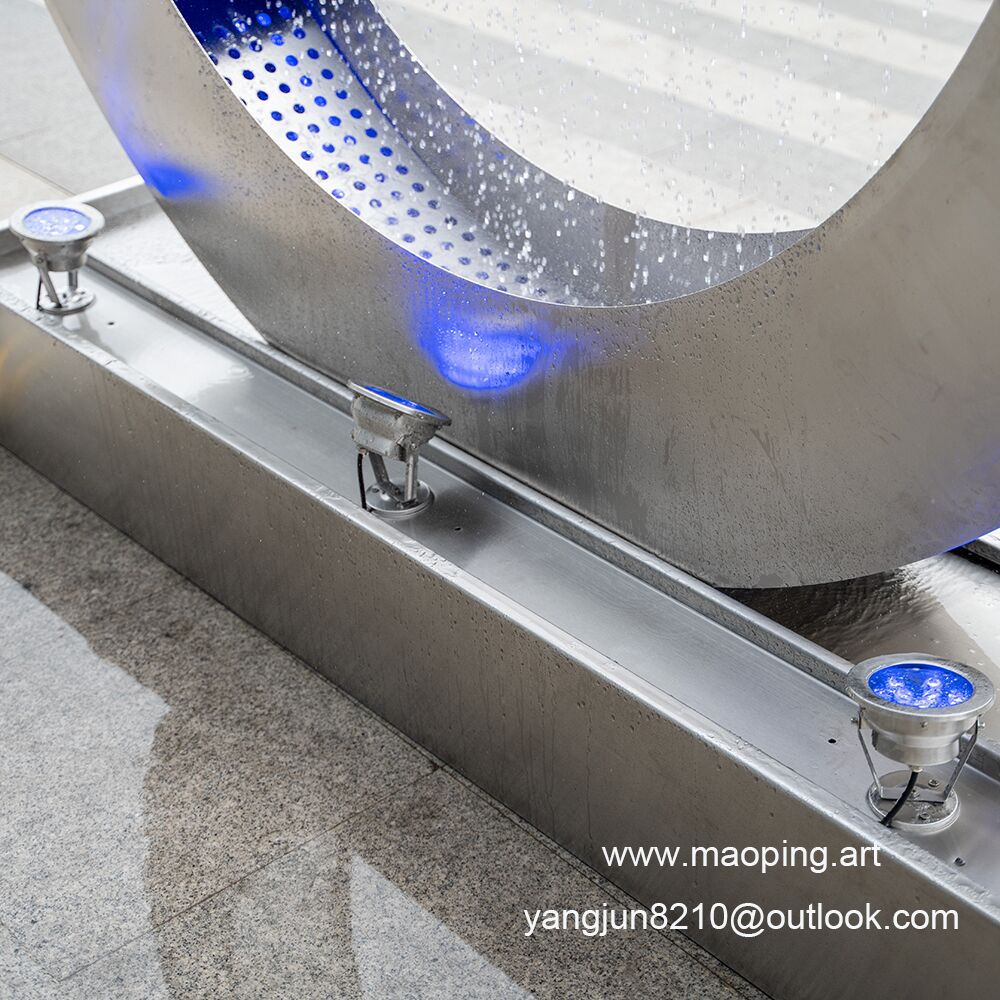 Outdoor square park museum airport beach swimming pool stainless steel ring water curtain sculpture (1)