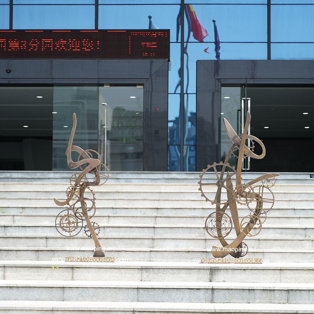 decoration of indoor high-end hotel, airport, theater, museum, art museum Stainless steel gear sculpture (2)