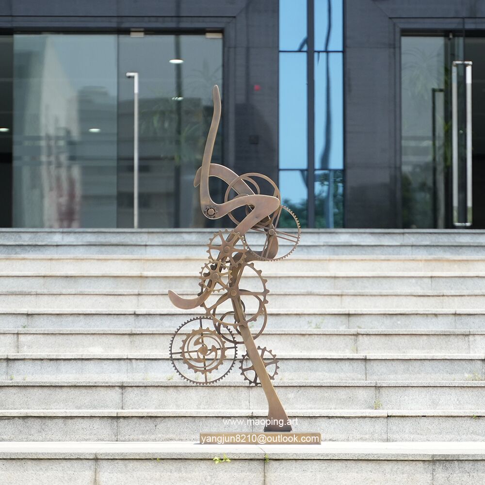 decoration of indoor high-end hotel, airport, theater, museum, art museum Stainless steel gear sculpture (3)
