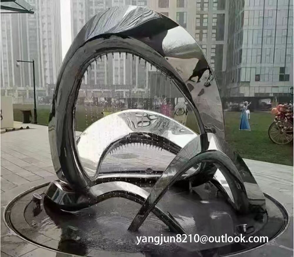 Outdoor square park playground museum architectural landscape artwork stainless steel ribbon water curtain sculpture (1)