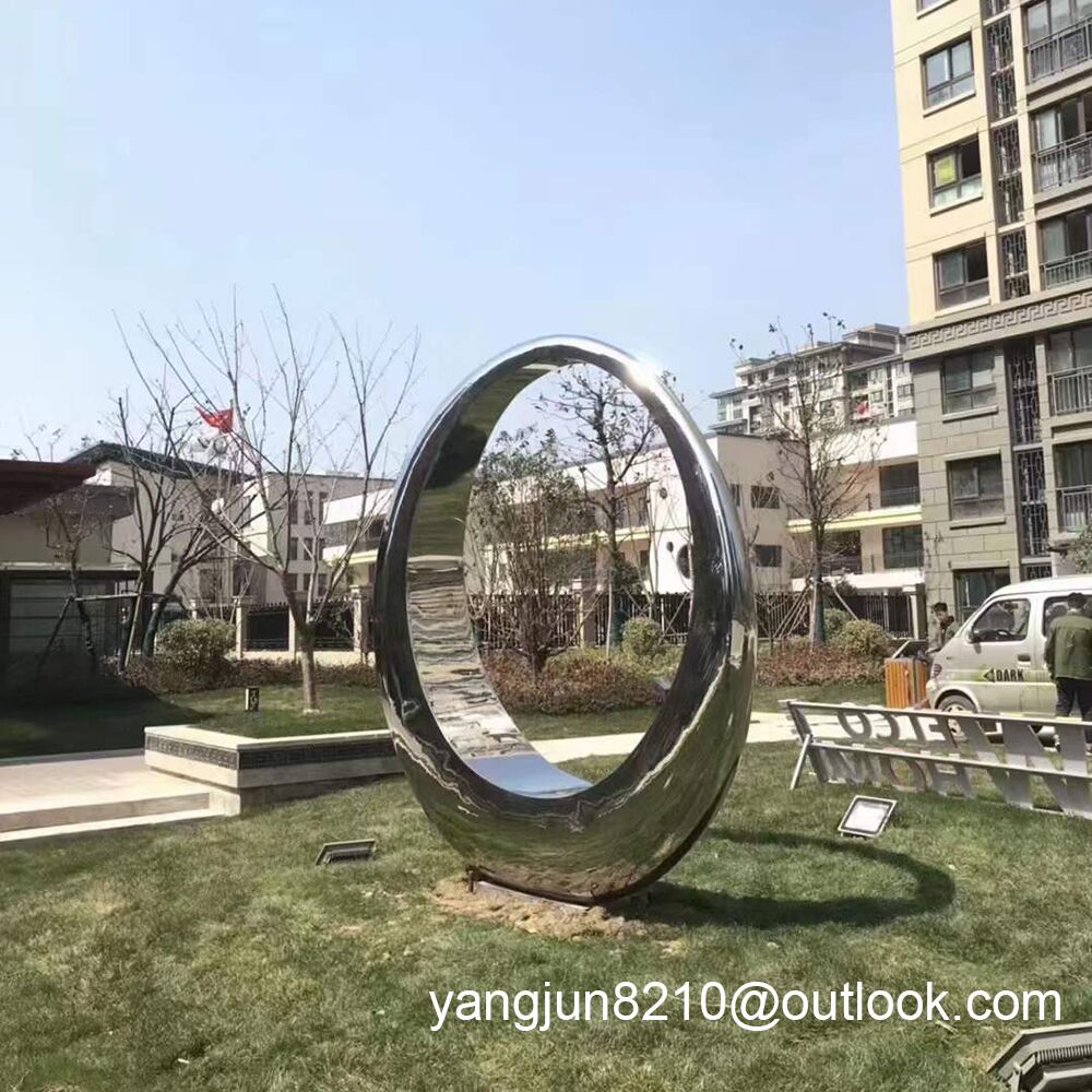 Outdoor square beach landscape sculpture design stainless steel ring sculpture (4)
