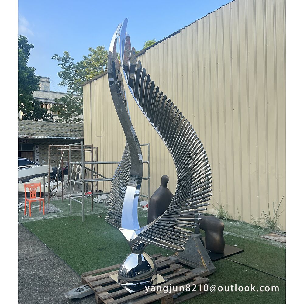 Famous artist outdoor square park landscape design decorative works art stainless steel abstract feather sculpture (3)