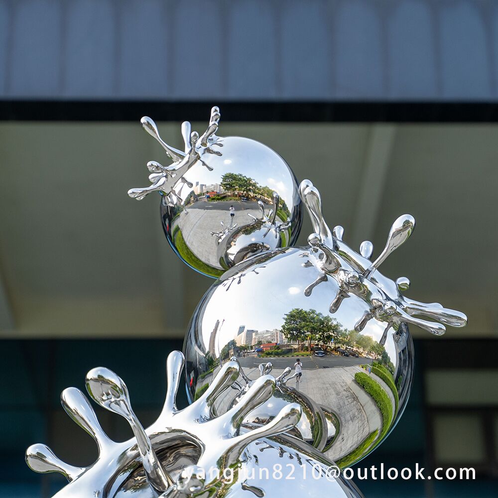 Outdoor Square Park Museum of Art Theatre logo sculpture mirror polished stainless steel sphere sculpture1