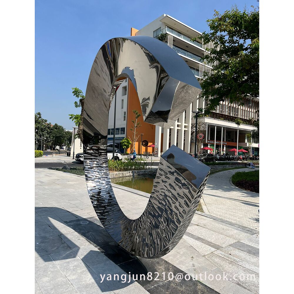 Outdoor square park library school airport theater art stainless steel “C”sculpture (1)