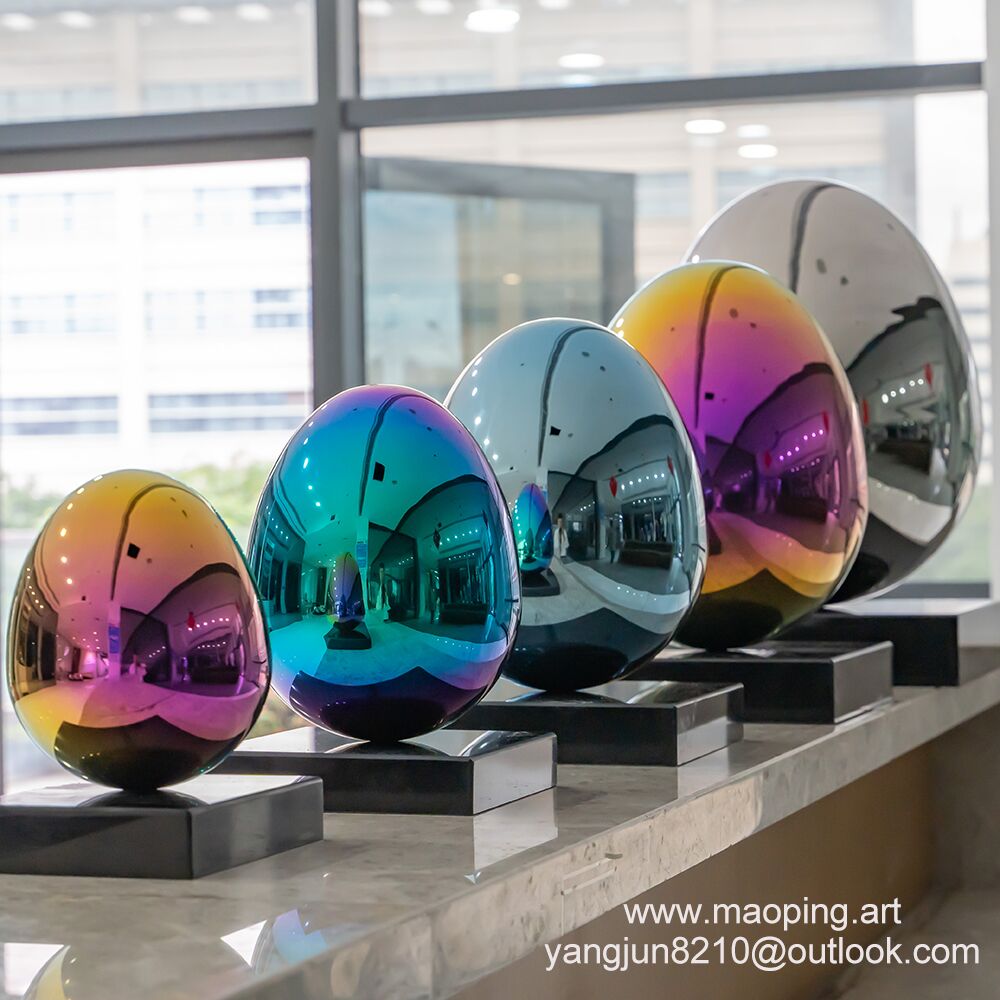 Interior design high-end hotel apartment home decoration stainless steel egg sculpture (3)
