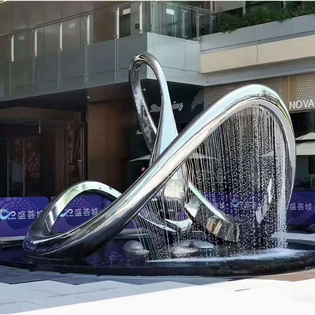 Outdoor water fountain sculpture modern abstract line art decorative metal sculpture