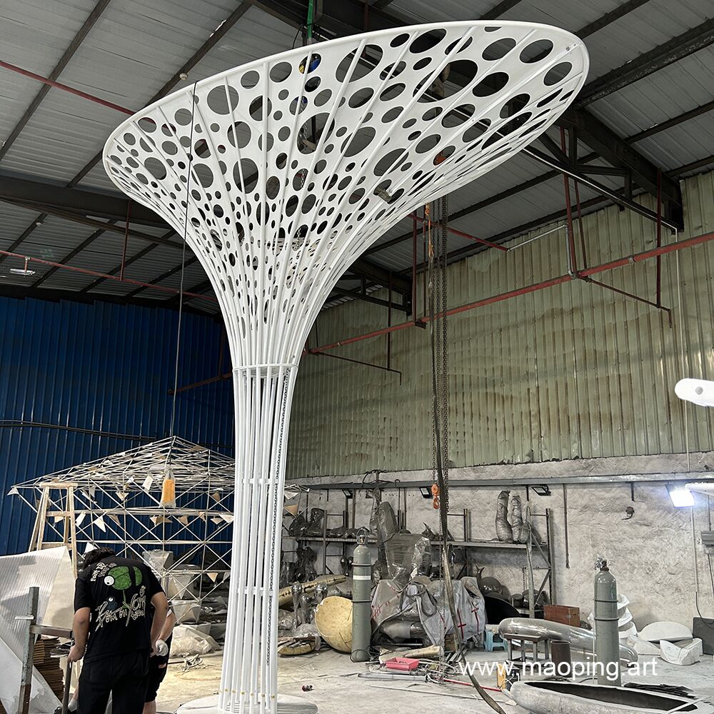 Large outdoor square urban decoration art stainless steel abstract tree sculpture (1)