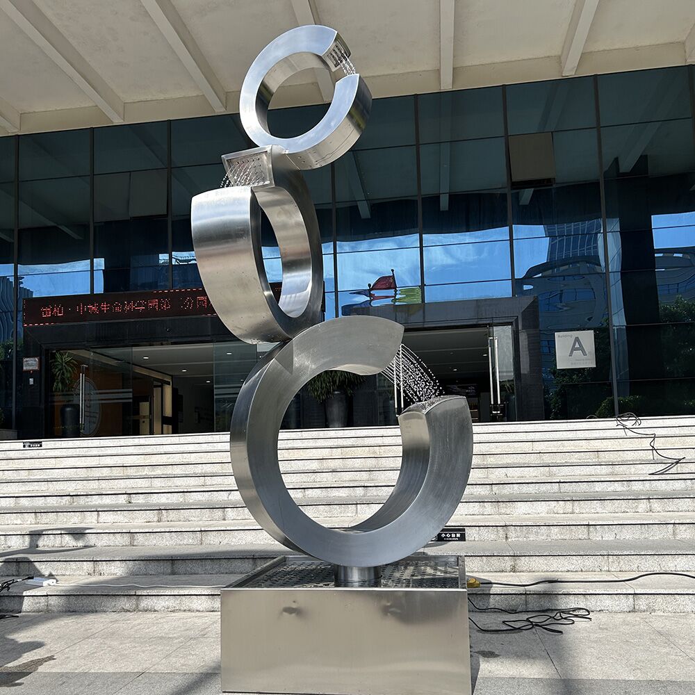 Outdoor square courtyard stainless steel fountain sculpture (4)