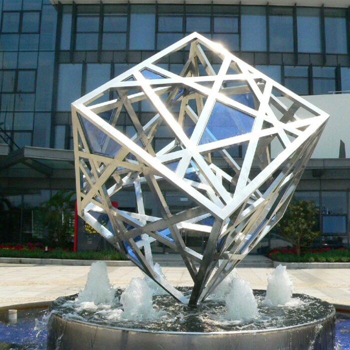 Modern-Stainless-Steel-Outdoor-Fountain-Cube-Sculpture