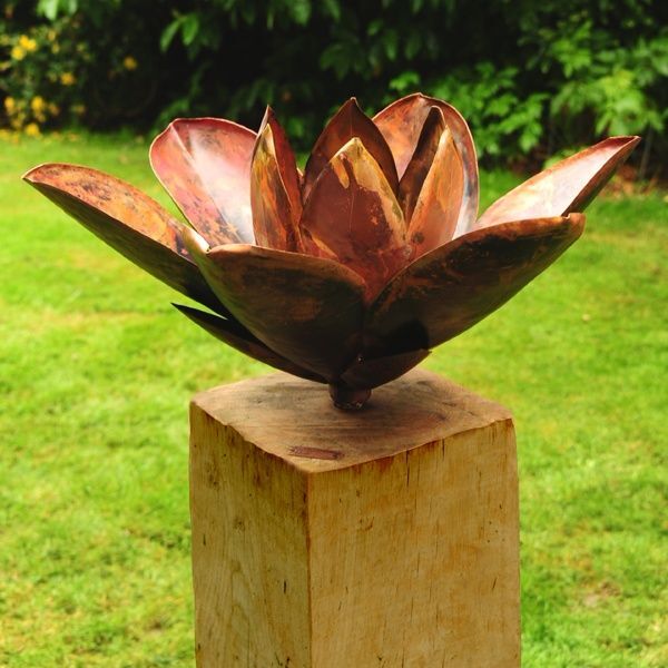 Large Square Stainless steel Golden Lotus sculpture