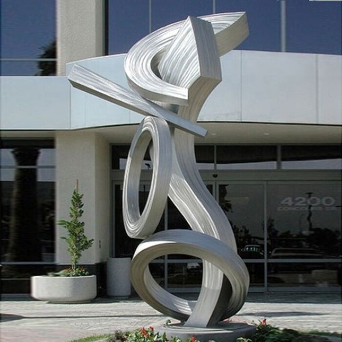 Outdoor ornaments large stainless steel abstract brushed sculpture