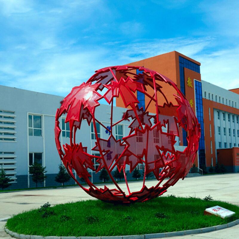 Modern Red Stainless Steel Hollow Sphere Sculpture For Garden