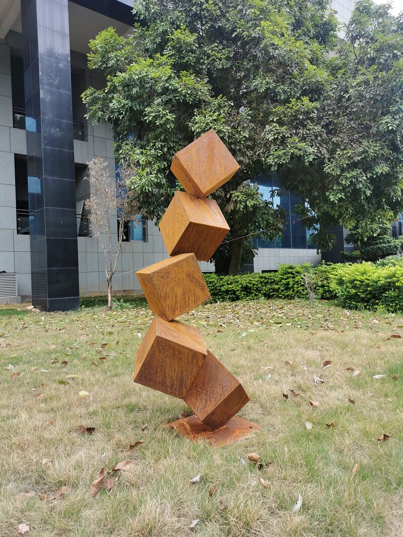 170cm Large outdoor corten steel Cube sculpture (1)
