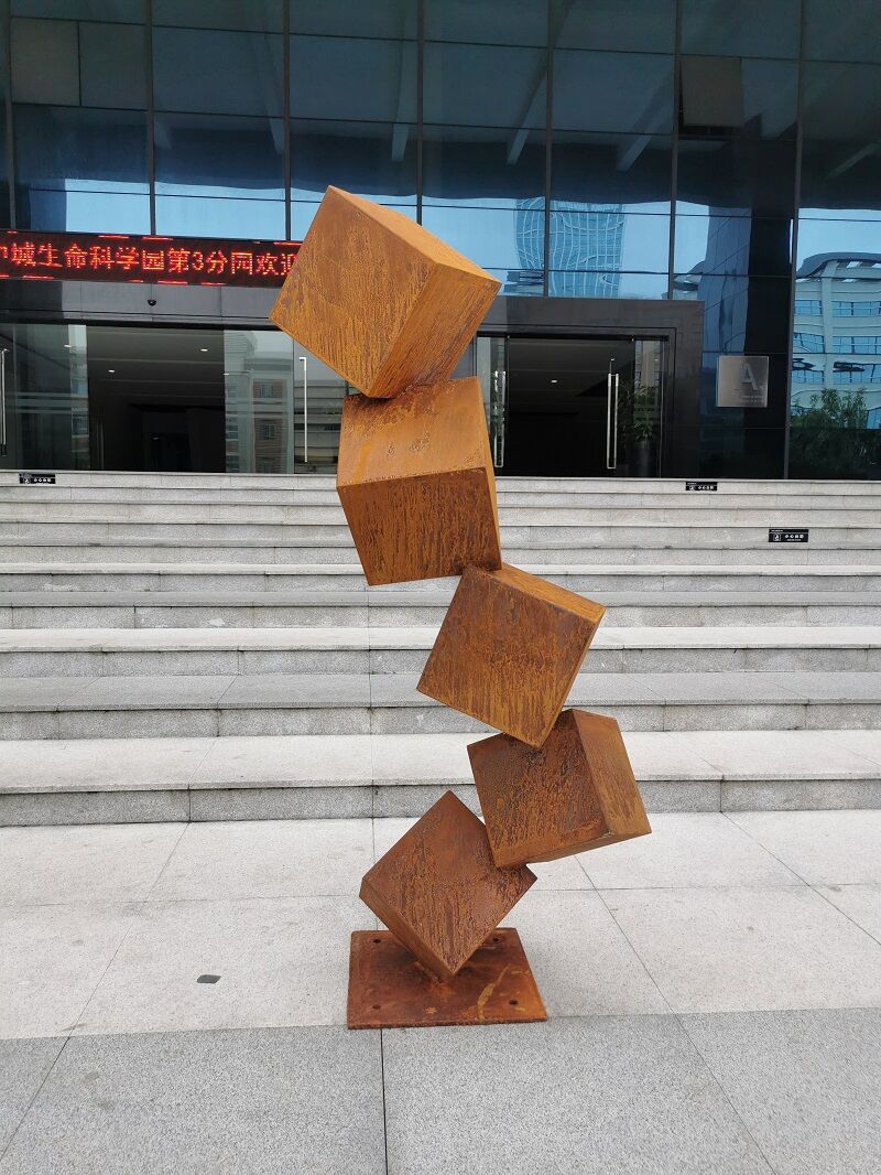 170cm Large outdoor corten steel Cube sculpture (2)