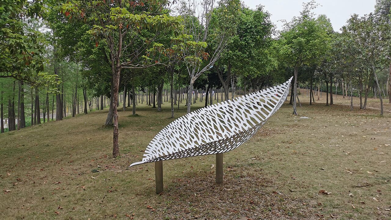 Large outdoor garden square lawn matte stainless steel leaf sculpture (1)