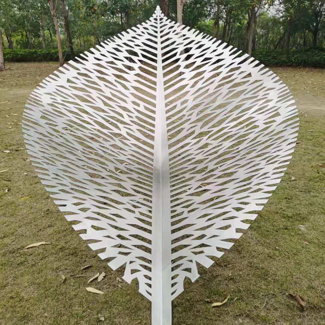 Large outdoor garden square lawn matte stainless steel leaf sculpture (3)