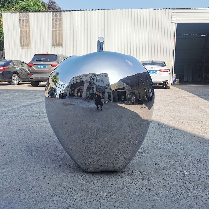 Luxurious hotel office building interior decoration metal sculpture stainless steel apple sculpture (10)