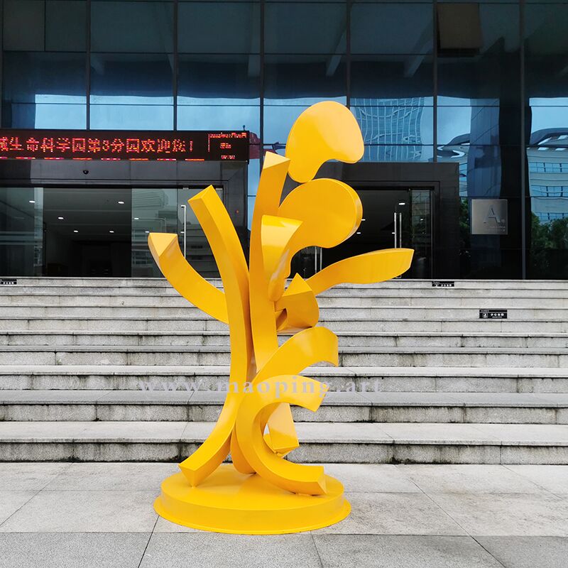 Outdoor garden courtyard yellow stainless steel abstract sculpture (3)