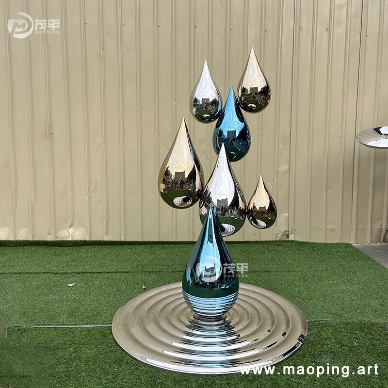 Creativity landmark morden metal droplet statue stainless steel Water wave art sculpture (6)