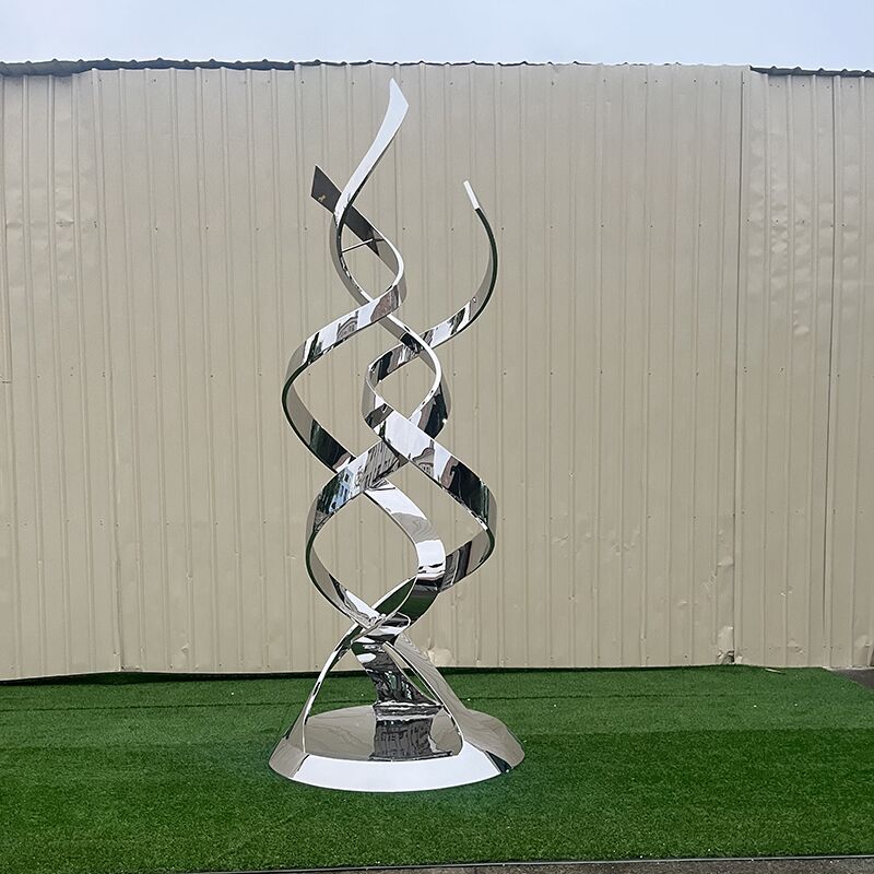 large outdoor square Stainless steel abstract ribbon sculpture