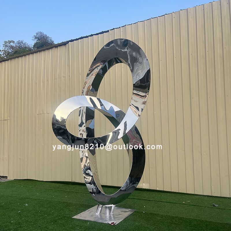 Large outdoor square beach Metal Art stainless steel Abstract Ring sculpture (2)