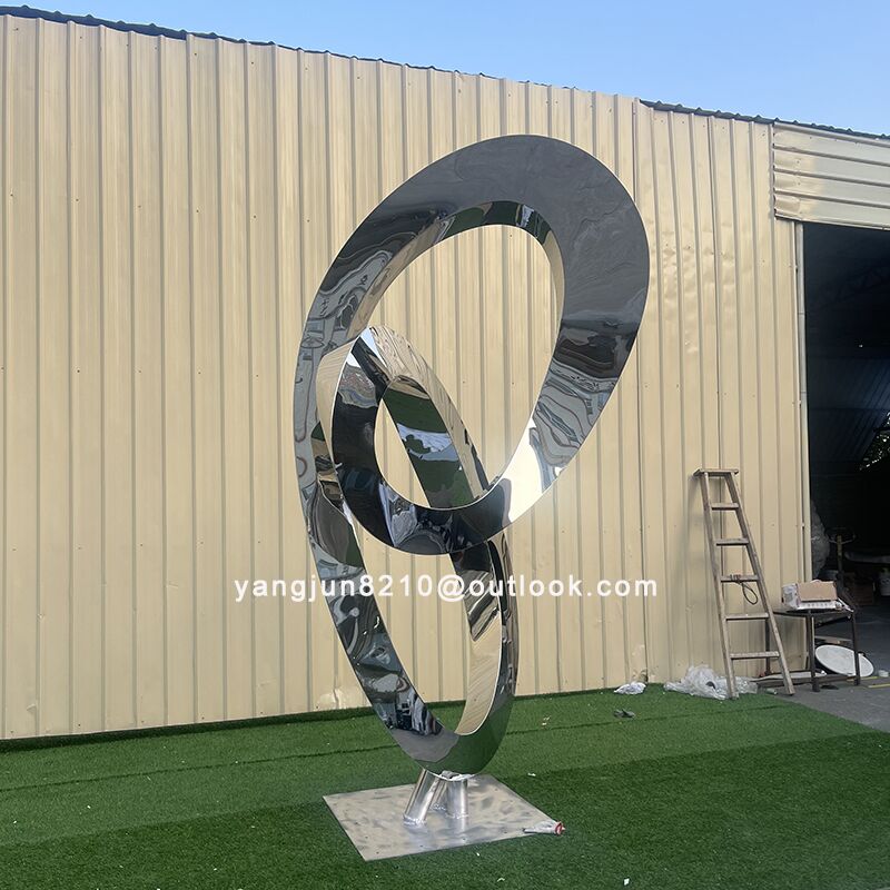 Large outdoor square beach Metal Art stainless steel Abstract Ring sculpture (3)