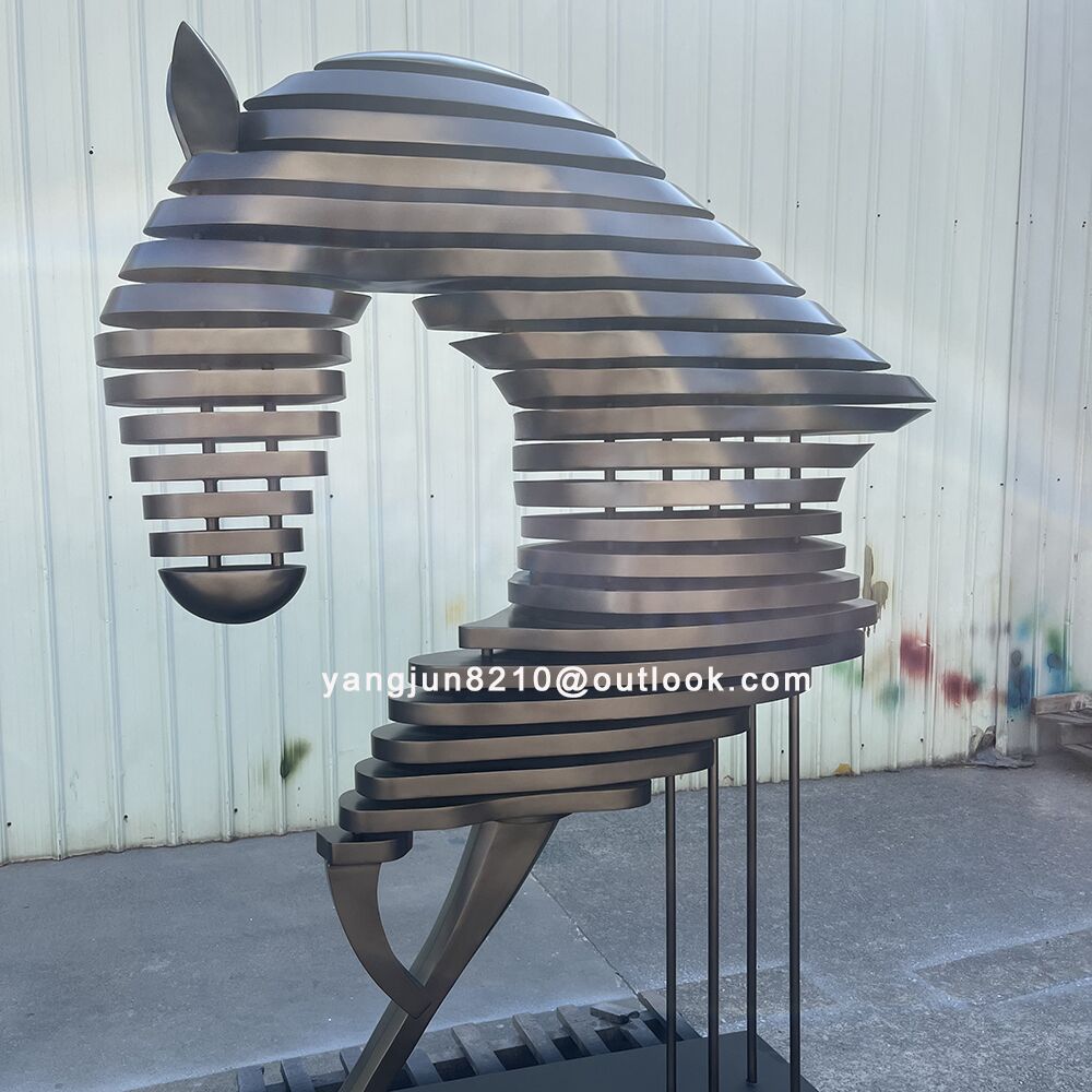 Indoor hotel deluxe apartment hall aisle floor decorations stainless steel horse sculpture (2)